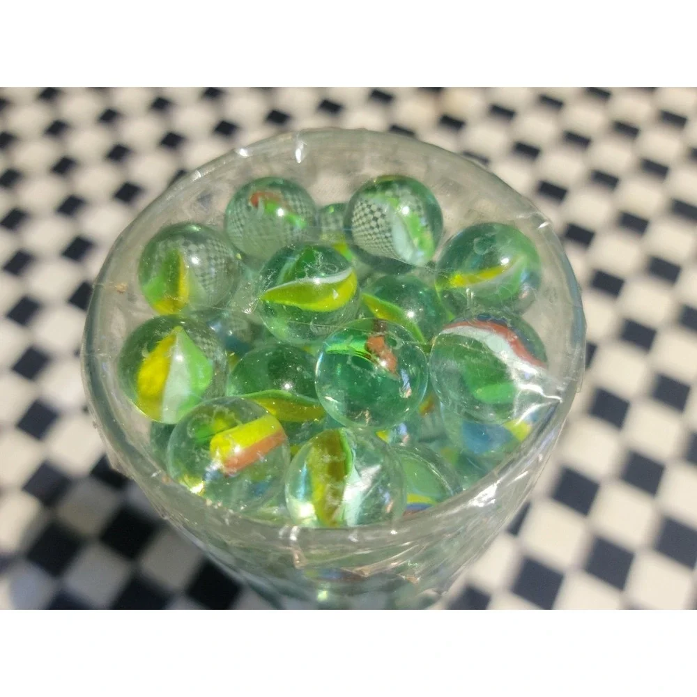 Glass Vase‎ Filled With Mixed Cat's Eye Marbles 9.5